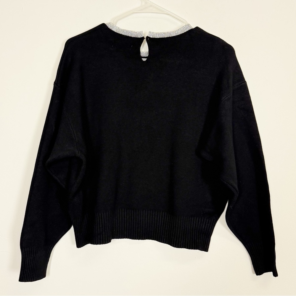 Karakorum Sweater Womens Large Black Knit Rhinestone Neckline Made in Italy - Picture 2 of 7